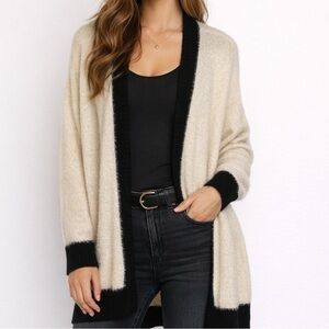 Dreamers by Debut Fuzzy Open Front Cream and Black Cardigan Size S